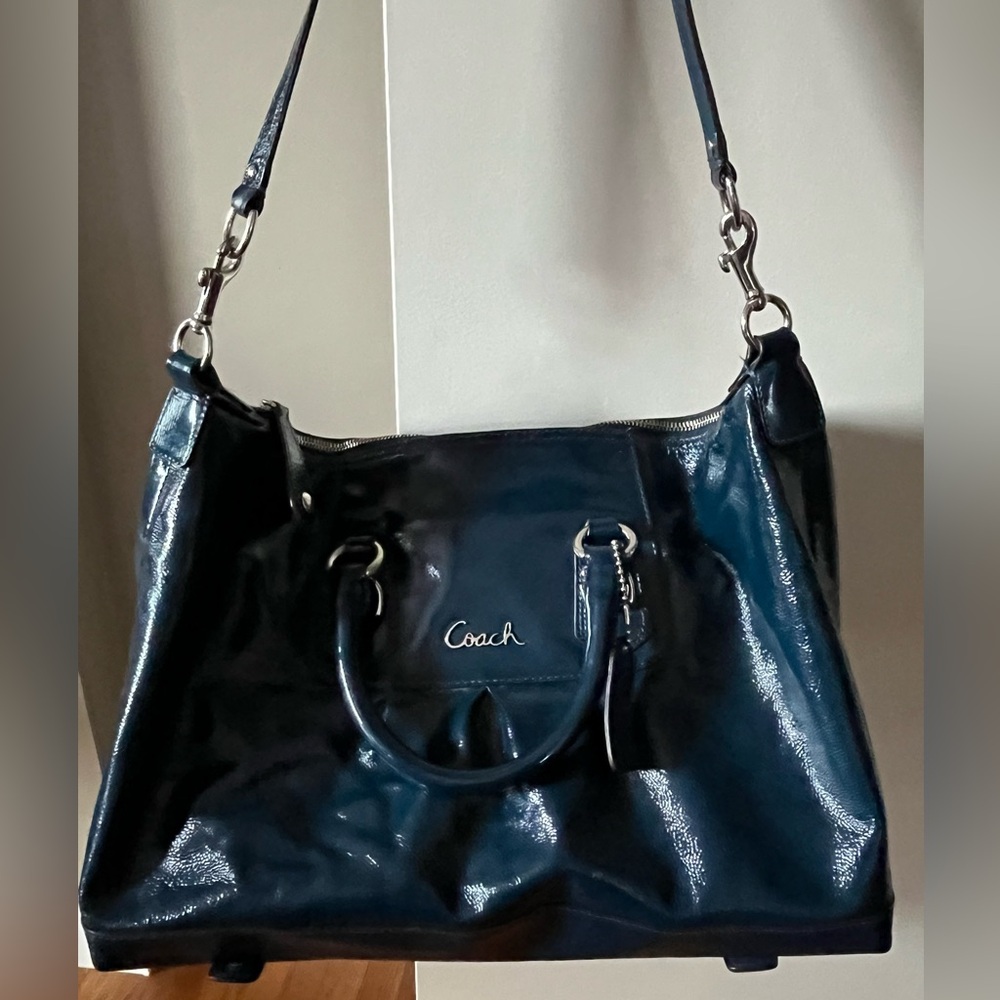 Coach Ashley Navy Blue Patent Leather Satchel/Shoulder Bag